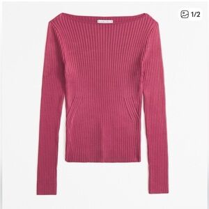 Abercrombie slashed sweater top pink bateau neckline